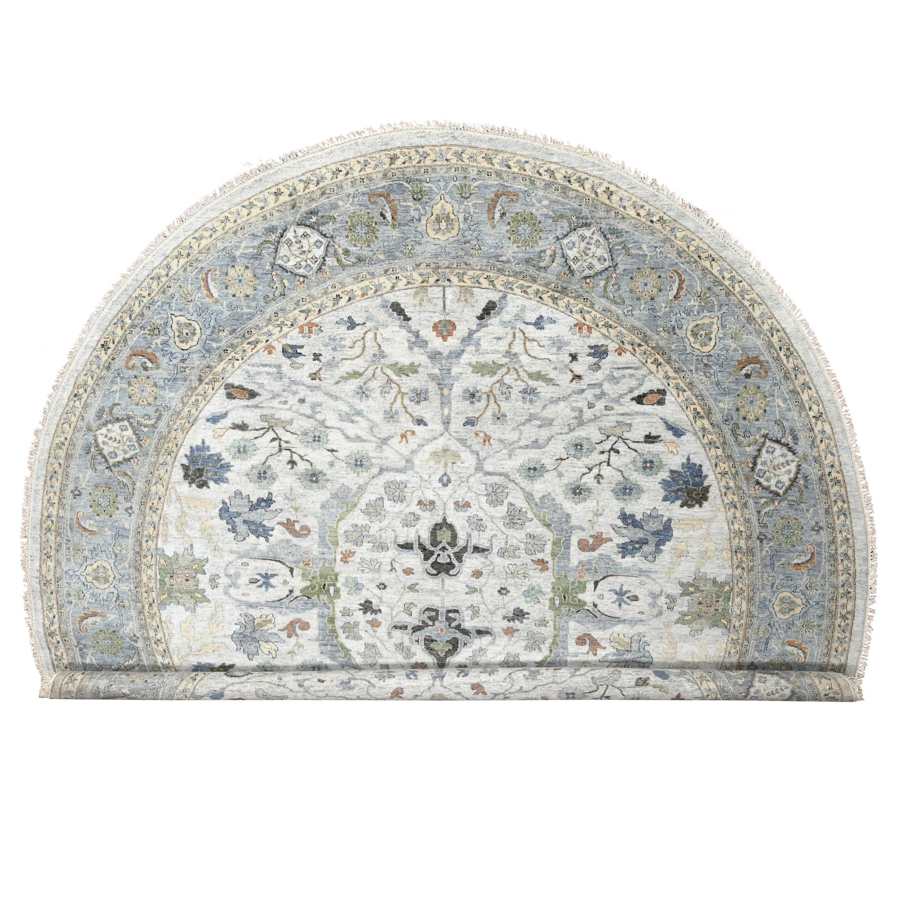 12'x12' Cloud Gray, Denser Weave, Oushak with Floral Motifs, Hand Knotted, Natural Wool, Round, Oriental Rug